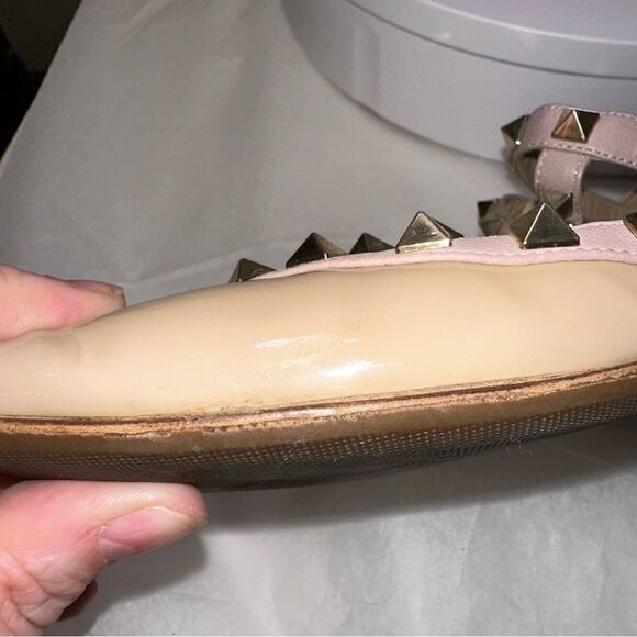 Valentino Garavani Rock Stud ankle wrap flats. Nude beige tan. Size 36 1/2 - Picture 11 of 16